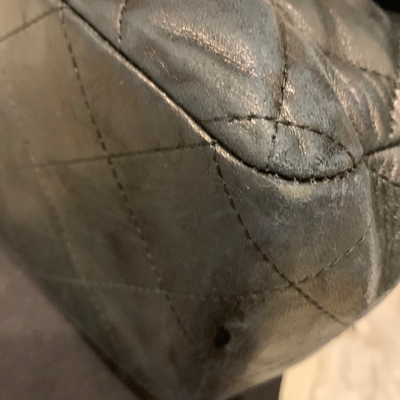 RARE🖤 CHANEL Modern Black Maxi Bijoux Chain Lamb Leather Quilted Flap Silver HW - Picture 8 of 16